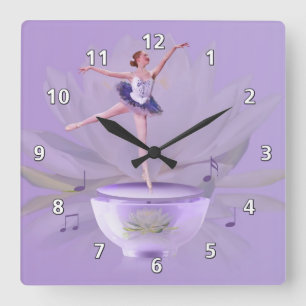 Music Box Ballerina met Water Lily Vierkante Klok