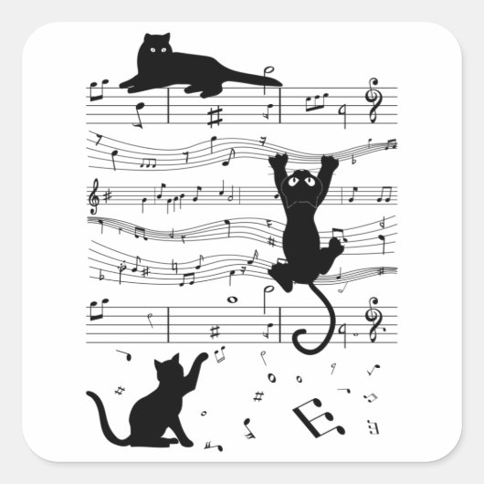 Music Cat Cats Cute Funny Musician Gift Vierkante Sticker (Voorkant)