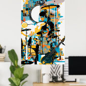 Music City Art the Drummer Abstract Poster (Thuiskantoor)