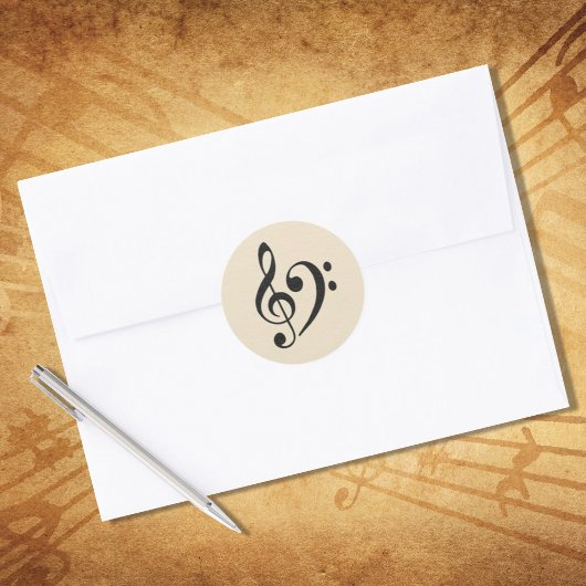 Music Clef Black Tan Ronde Sticker