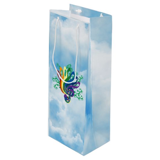 Music Clef Bouquet in Clouds Wijn Cadeautas (Voorkant Gekanteld)