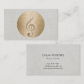 Music Clef Gold Circle Classy Linen Musical Visitekaartje (Voorkant / Achterkant)