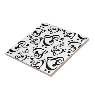 Music Clef Hearts Black en White Pattern Tegeltje