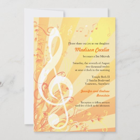 Music Clefs Bat Mitzvah Uitnodiging (Voorkant)