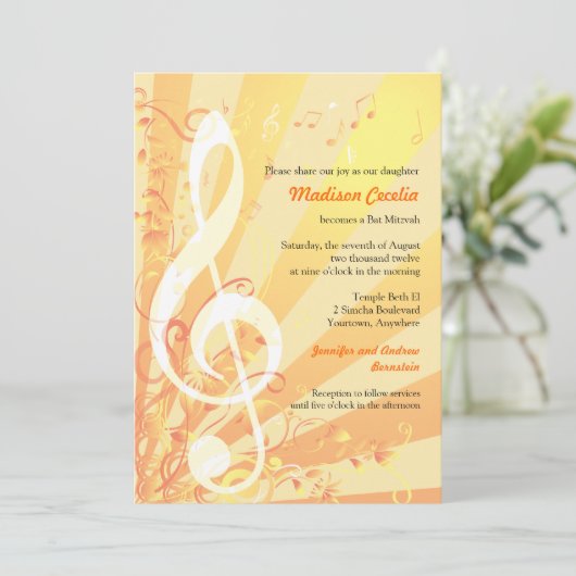 Music Clefs Bat Mitzvah Uitnodiging (Staand voorkant)