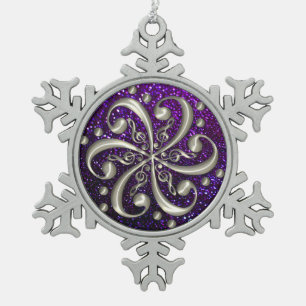 Music Clefs Paarse Glitter-kerstversiering Tin Sneeuwvlok Ornament
