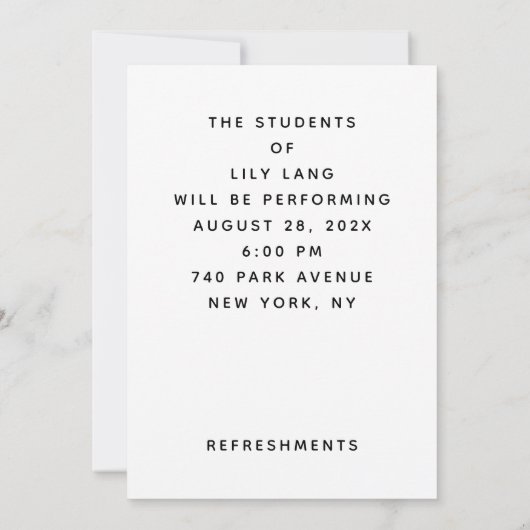 Music Concert Piano - Uitnodiging tot overweging (Achterkant)