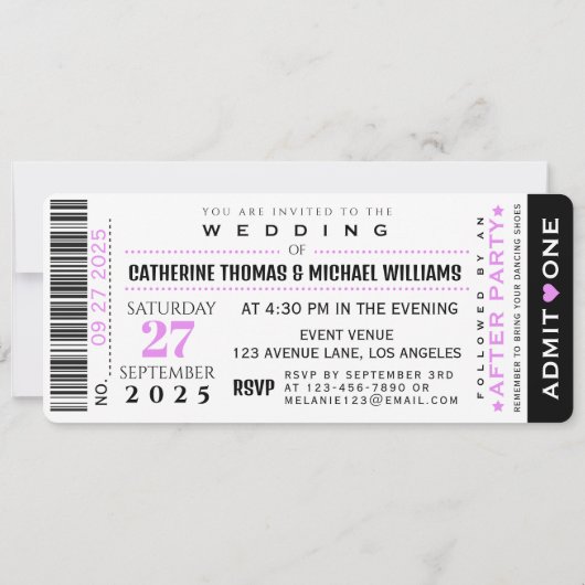 Music Concert VIP-kaartje en RSVP-bruiloft Kaart (Achterkant)