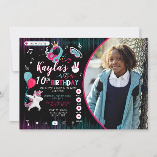 Music Dance Party Photo Birthday Invitation Kaart (Voorkant)