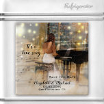 Music Dance Piano Love Song Save the Date Magnet<br><div class="desc">Een elegante artistieke magneet met een dame in een lange witte jurk die muziek speelt. Prachtig voor een muziekliefhebbend stel zoals Save the Date magnet.</div>