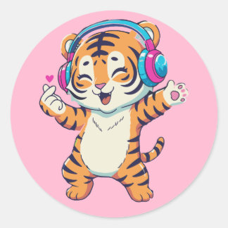 Music & Dancing Lover Tiger Ronde Sticker