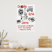 Music Doodle Art Print Retro Vinyl, Cassette (Keuken)