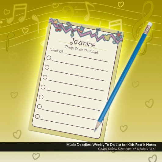 Music Doodles: Wekelijkse to-do lijst voor kindere Post-it® Notes