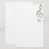 MUSIC Emerald en Diamond Treble Clef Briefpapier (Voorkant / Achterkant)