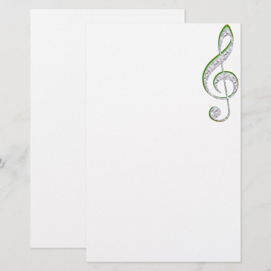 MUSIC Emerald en Diamond Treble Clef Briefpapier (Voorkant / Achterkant)