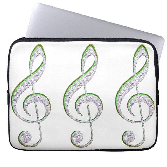 MUSIC Emerald en Diamond Treble Clef Laptop Sleeve (Voorkant)
