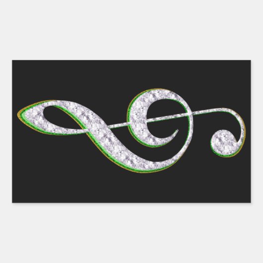 MUSIC Emerald en Diamond Treble Clef Rechthoekige Sticker (Voorkant)