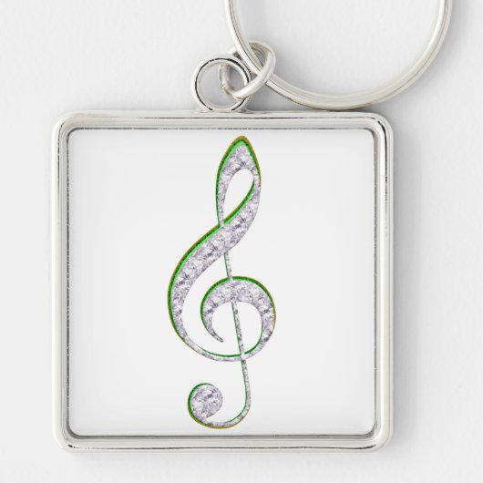MUSIC Emerald en Diamond Treble Clef Sleutelhanger (Voorkant)
