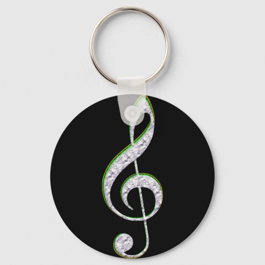 MUSIC Emerald en Diamond Treble Clef Sleutelhanger (Voorkant)
