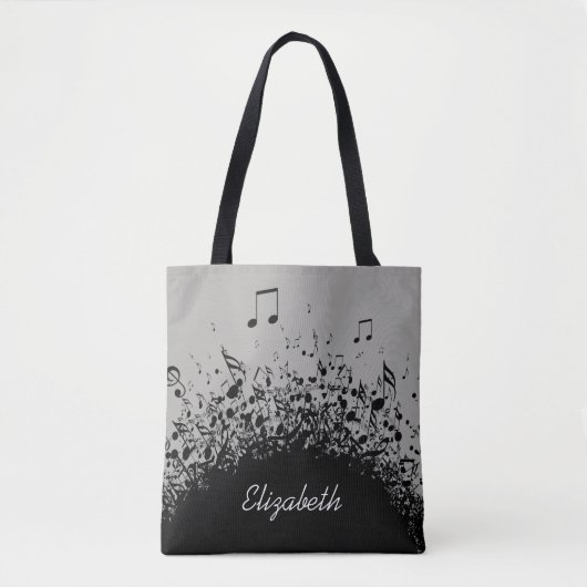 Music Explosion Gepersonaliseerde naam Black Grey Tote Bag (Voorkant)