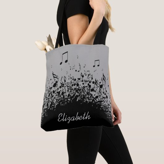 Music Explosion Gepersonaliseerde naam Black Grey Tote Bag (Dichtbij)