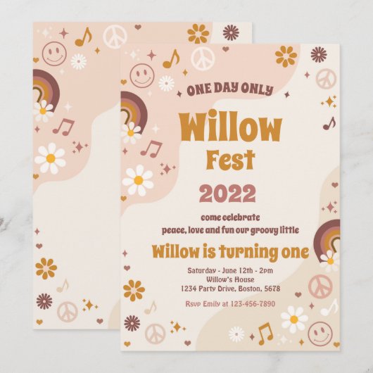 Music Festival FloralFest Hippie Birthday Party Kaart (Voorkant / Achterkant)