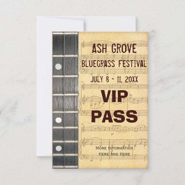 Music Festival Pass Banjo Bluegrass Theme (S) (Voorkant)
