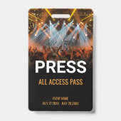 Music Festival Press All Access Pass Event ID Badge (Front)