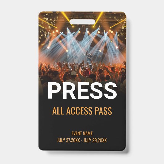 Music Festival Press All Access Pass Event ID Badge (Front)