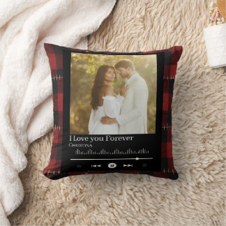 Music Frame Couple Photo Red Plaid  Name & Title  Kussen
