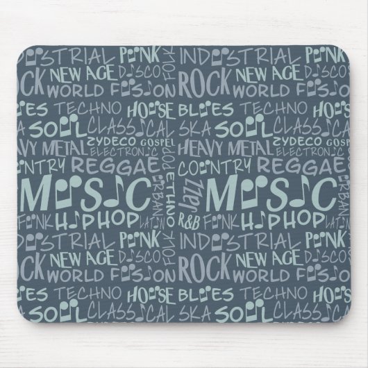 Music Genres Word Collage mousepad Muismat (Voorkant)