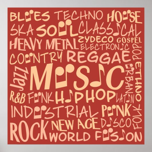 Music Genres Word Collage poster (Voorkant)