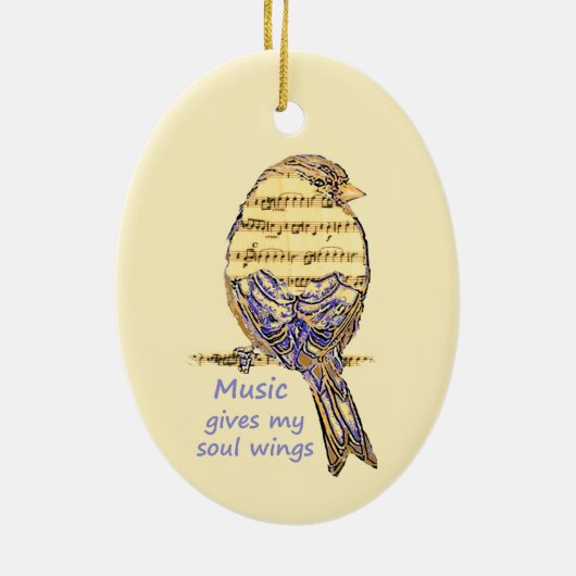 Music Gives my Soul Wings Quote & Bird Art Keramisch Ornament (Achterkant)