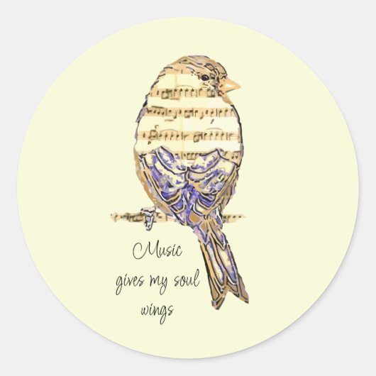  Music gives my soul wings Sparrow Bird Ronde Sticker (Voorkant)