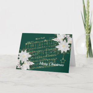 Music Gold White Poinsettia Silent Night Kerstmis Feestdagen Kaart