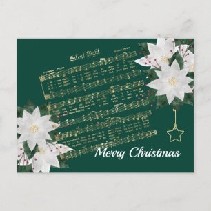 Music Gold White Poinsettia Silent Night Kerstmis Feestdagenkaart