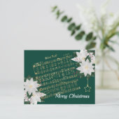 Music Gold White Poinsettia Silent Night Kerstmis Feestdagenkaart (Staand voorkant)