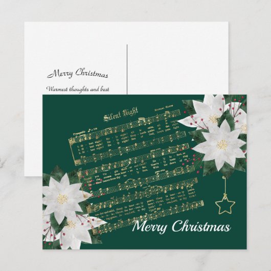 Music Gold White Poinsettia Silent Night Kerstmis Feestdagenkaart (Voorkant / Achterkant)