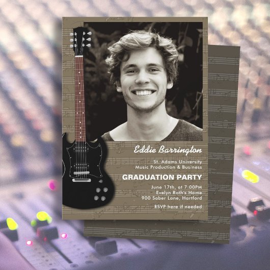 Music Guitar Photo Graduation Party Invitation Kaart