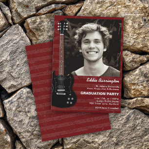 Music Guitar Photo Graduation Party Invitation Kaart
