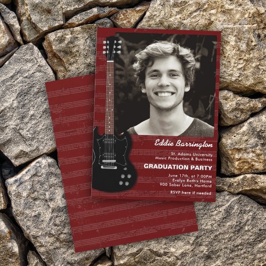 Music Guitar Photo Graduation Party Invitation Kaart