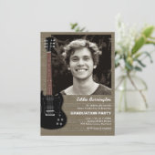 Music Guitar Photo Graduation Party Invitation Kaart (Staand voorkant)