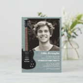 Music Guitar Photo Graduation Party Invitation Kaart (Staand voorkant)