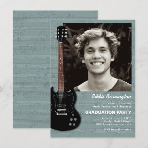 Music Guitar Photo Graduation Party Invitation Kaart