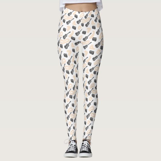 Music Guitar Radio Pattern Aangepaste Leggings (Voorkant)