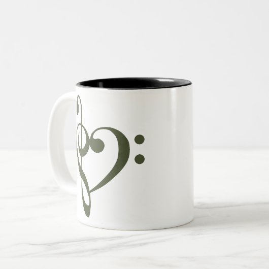 Music Heart Treble Bass Clef Heart - Chive Tweekleurige Koffiemok (Voorkant links)