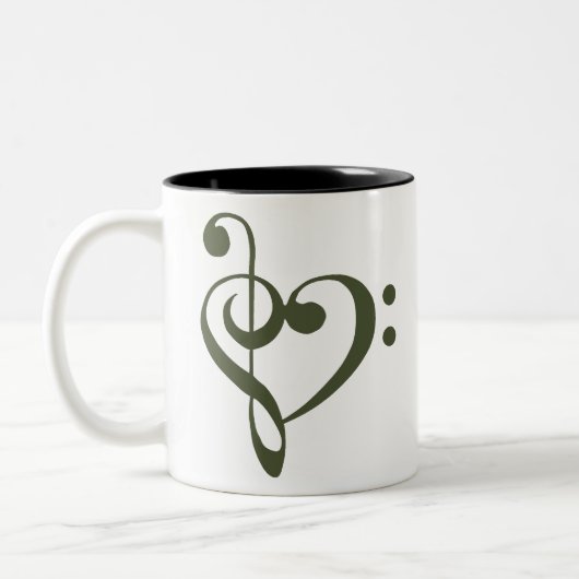 Music Heart Treble Bass Clef Heart - Chive Tweekleurige Koffiemok (Links)