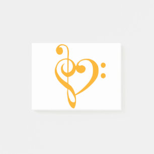 Music Heart Treble Bass Clef Heart - Saffron Post-it® Notes