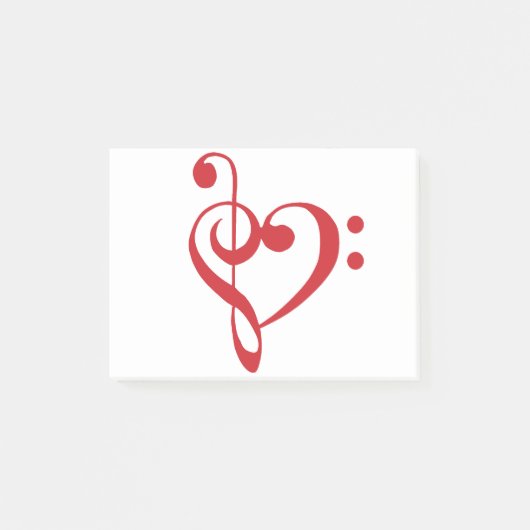 Music Heart Treble Bass Clef Heart - Scarlet Post-it® Notes (Voorkant)