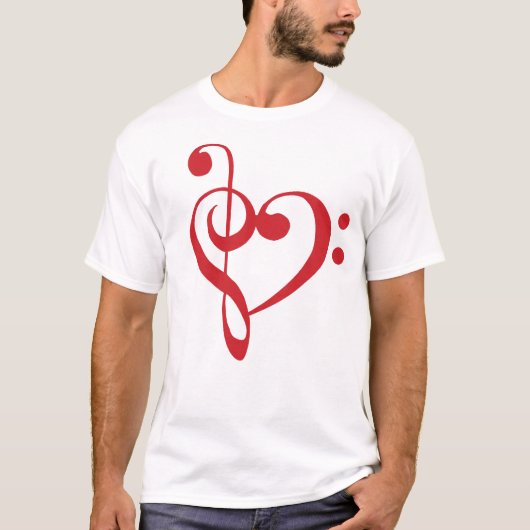 Music Heart Treble Bass Clef Heart - Scarlet T-shirt (Voorkant)